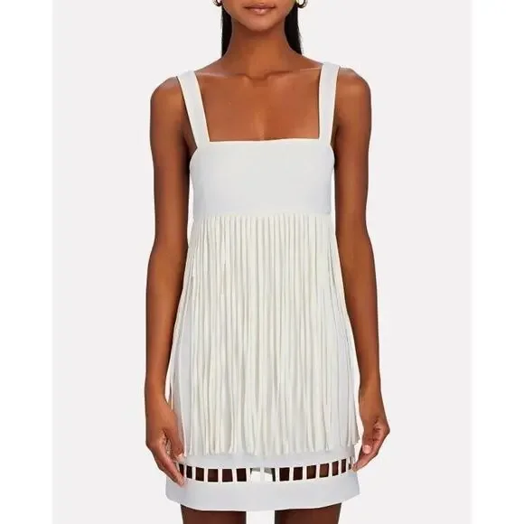 $650 Alexis SASKIA Alabaster Sleeveles Mini Fringe Dress Sz M Bridal Wedding - Picture 10 of 16